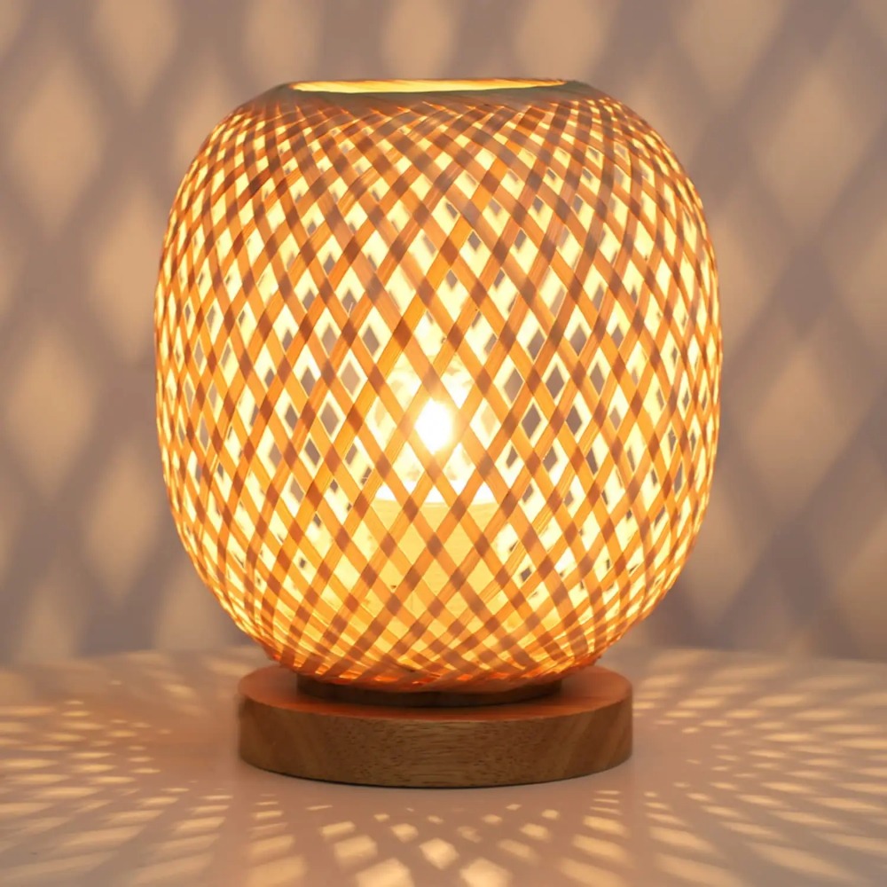 Desk Setup Study - Bohemian Hand-woven Natural Bamboo Table Lamps