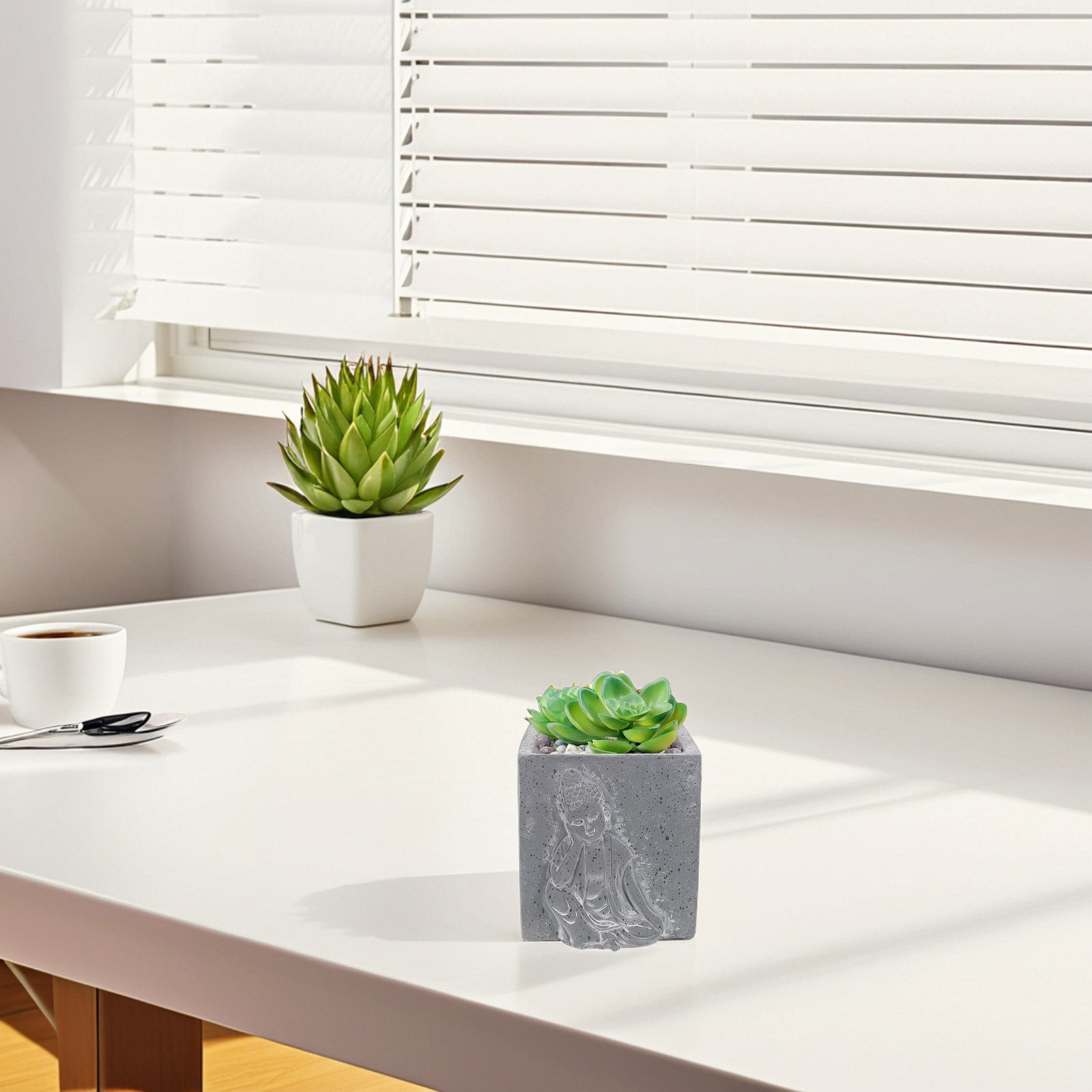 Plant Pot Small Desk - Creative Cement Buddha Pattern Planter for