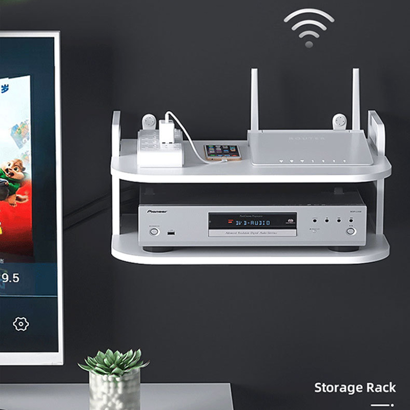 Desk Setup Shelves - Wall-Mounted Router Cable Organizer Shelf Ventilated