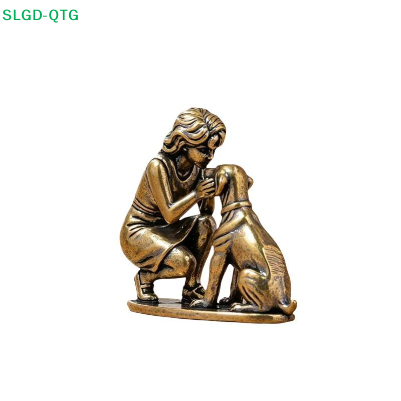 Desk Setup Retro - NEW Brass Girl Dog Figure Home