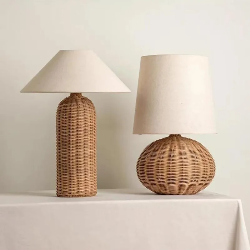 Desk Setup Japan - Wabi-sabi Vintage Rattan Table Lamp Homelike