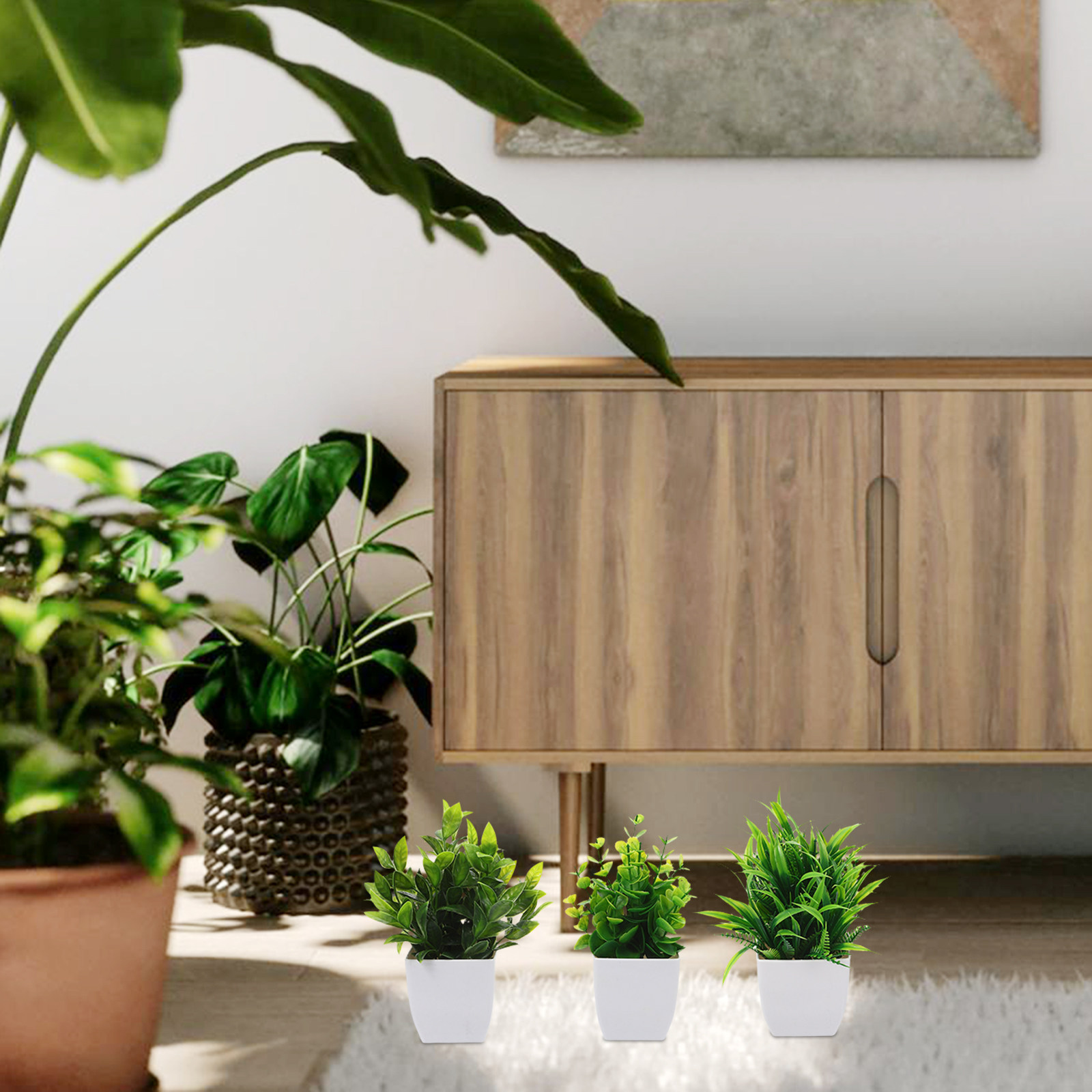 Plant Pot Small Desk - 3Pcs Small Artificial Potted Plants Mini