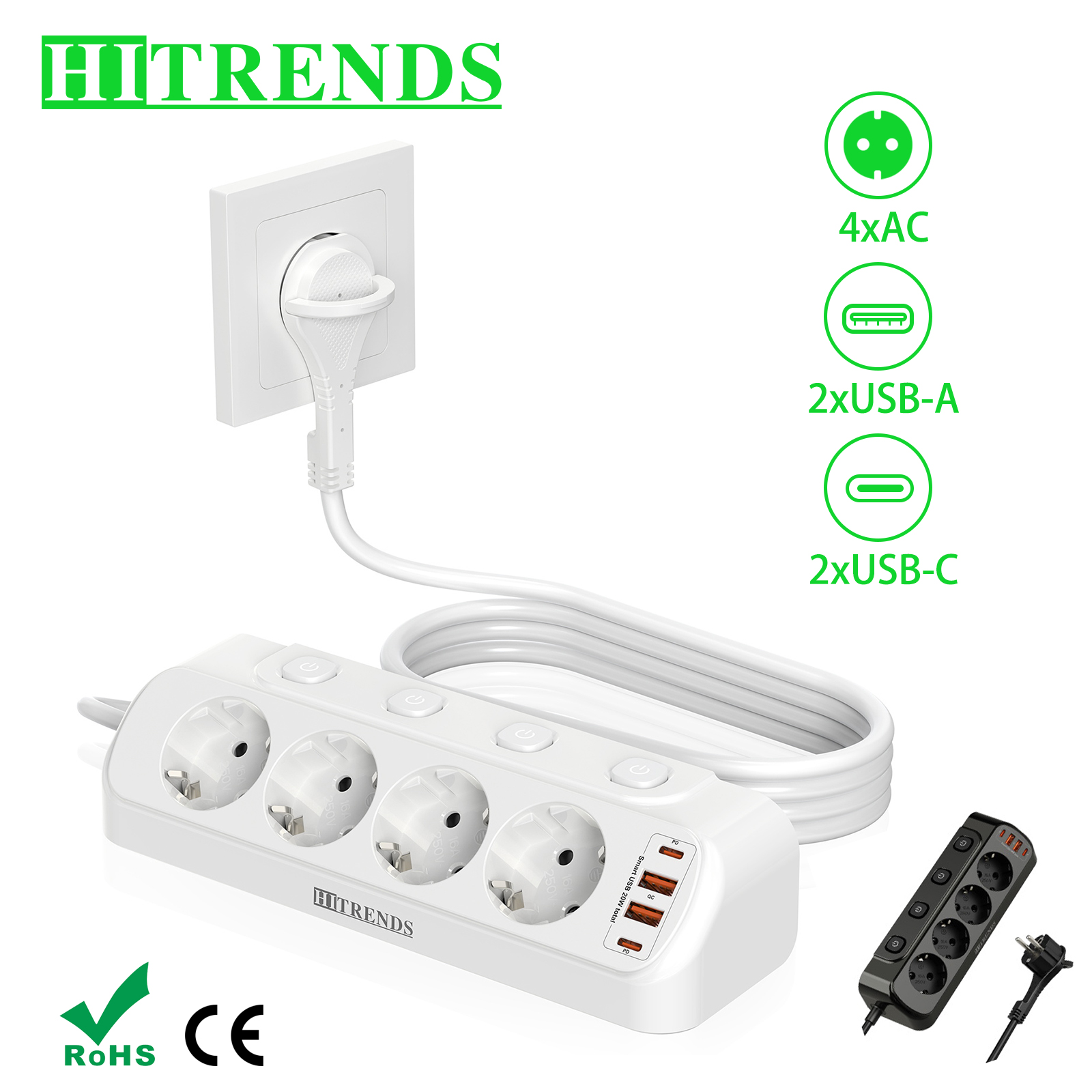 European Desktop Socket multi- - Power Strip Flat recension och pris