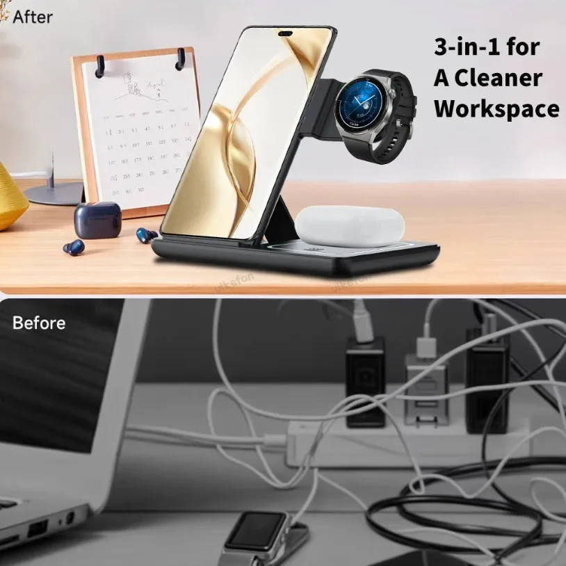 3 in 1 Foldable Wireless Charg - Desk Setup Apple recension och pris