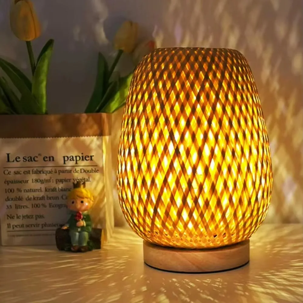 Bamboo Woven lamp Simple Bedro - Desk Setup Study recension och pris