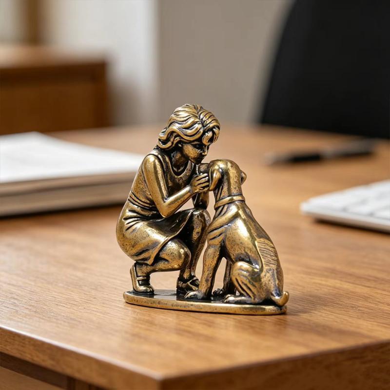 NEW Brass Girl Dog Figure Home - Desk Setup Retro recension och pris
