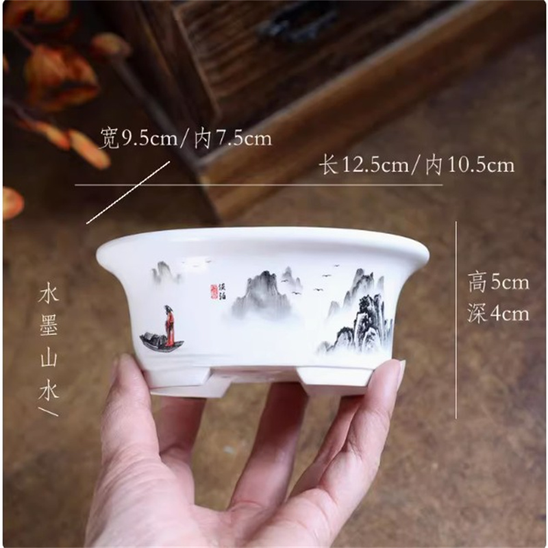 Porcelain White Oval Bonsai Po - Plant Pot Small Desk recension och pris