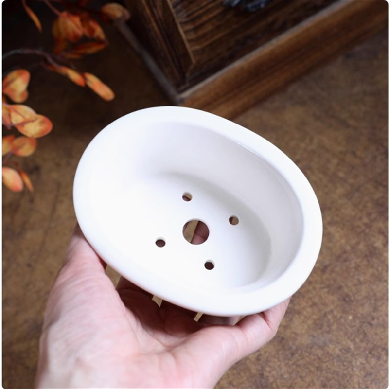 Porcelain White Oval Bonsai Po - Plant Pot Small Desk recension och pris