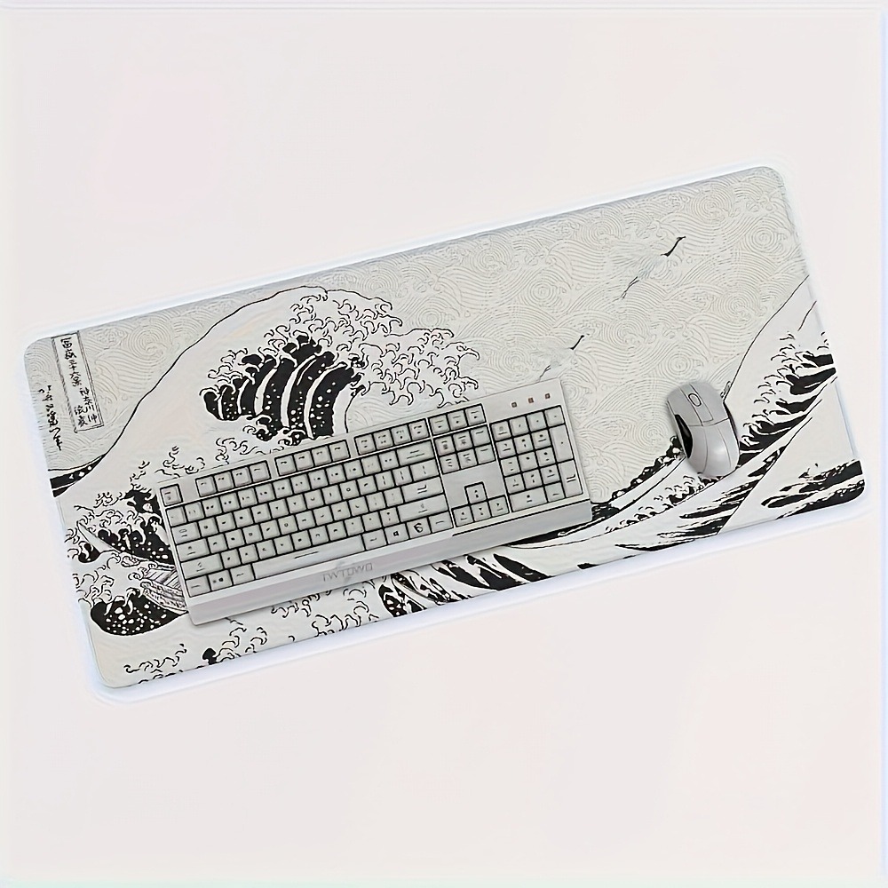 Black White Wave Art XXL Desk  - Desk Setup Laptop And Pc recension och pris