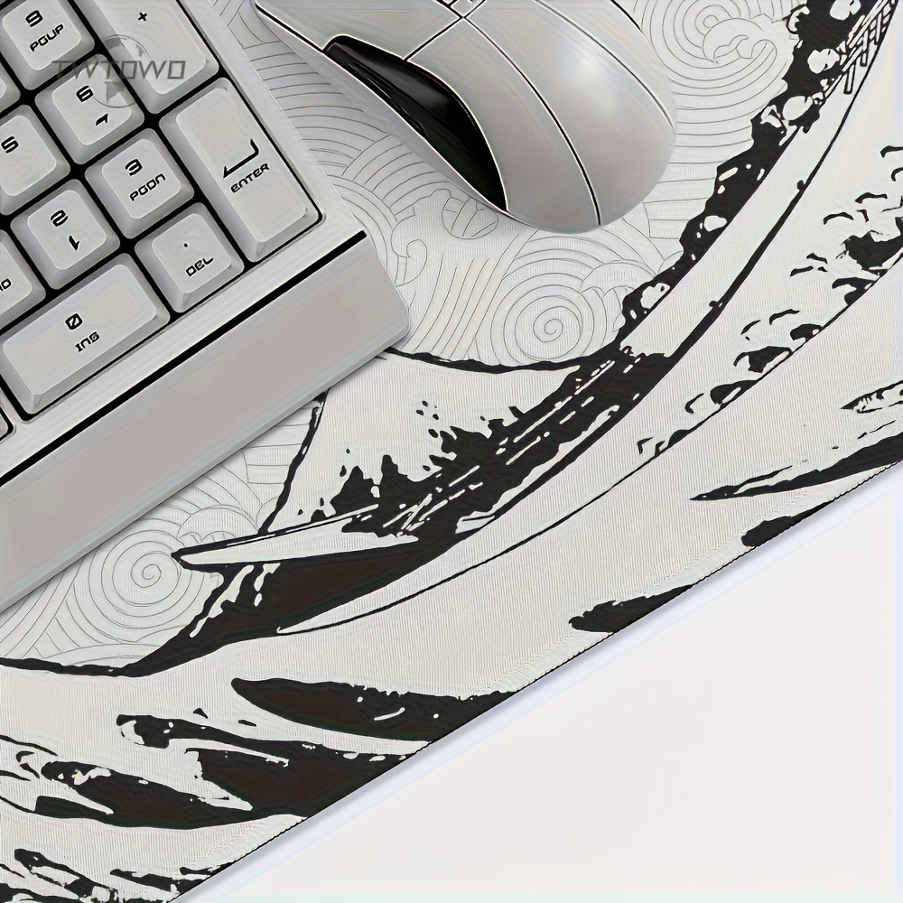 Black White Wave Art XXL Desk  - Desk Setup Laptop And Pc recension och pris