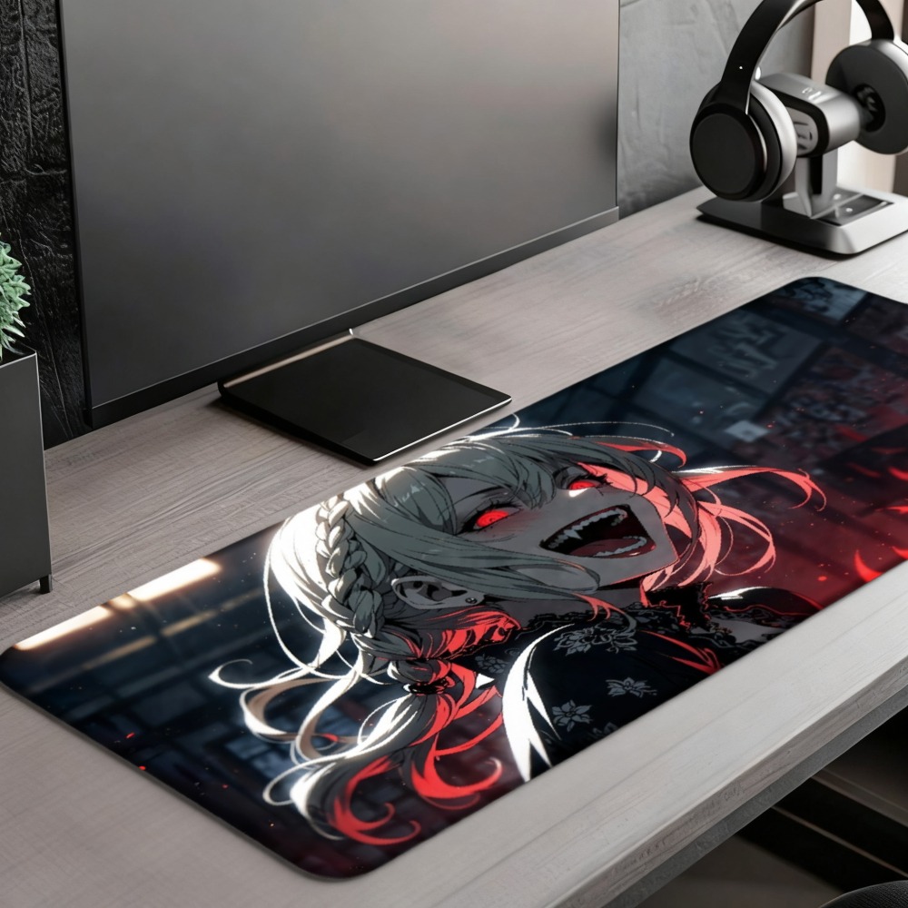 An anime girl with red flames  - Desk Setup Red recension och pris