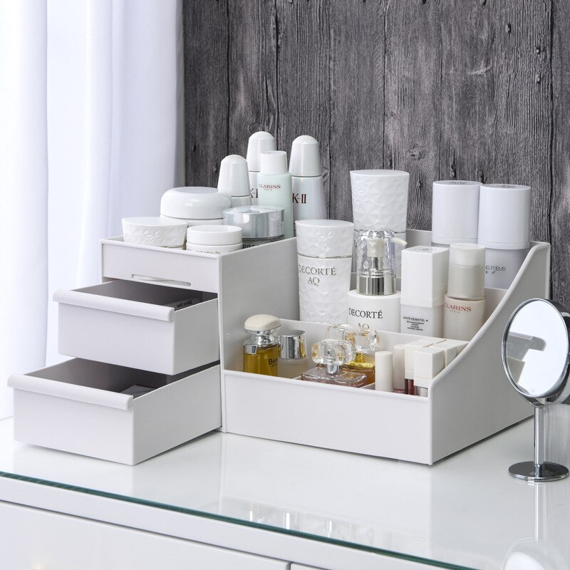 1PC White Plastic Makeup Stora - Desk Setup Shelves recension och pris