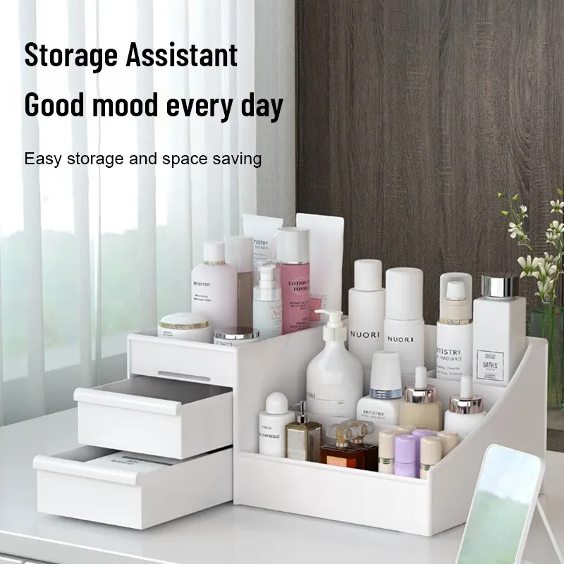 1PC White Plastic Makeup Stora - Desk Setup Shelves recension och pris