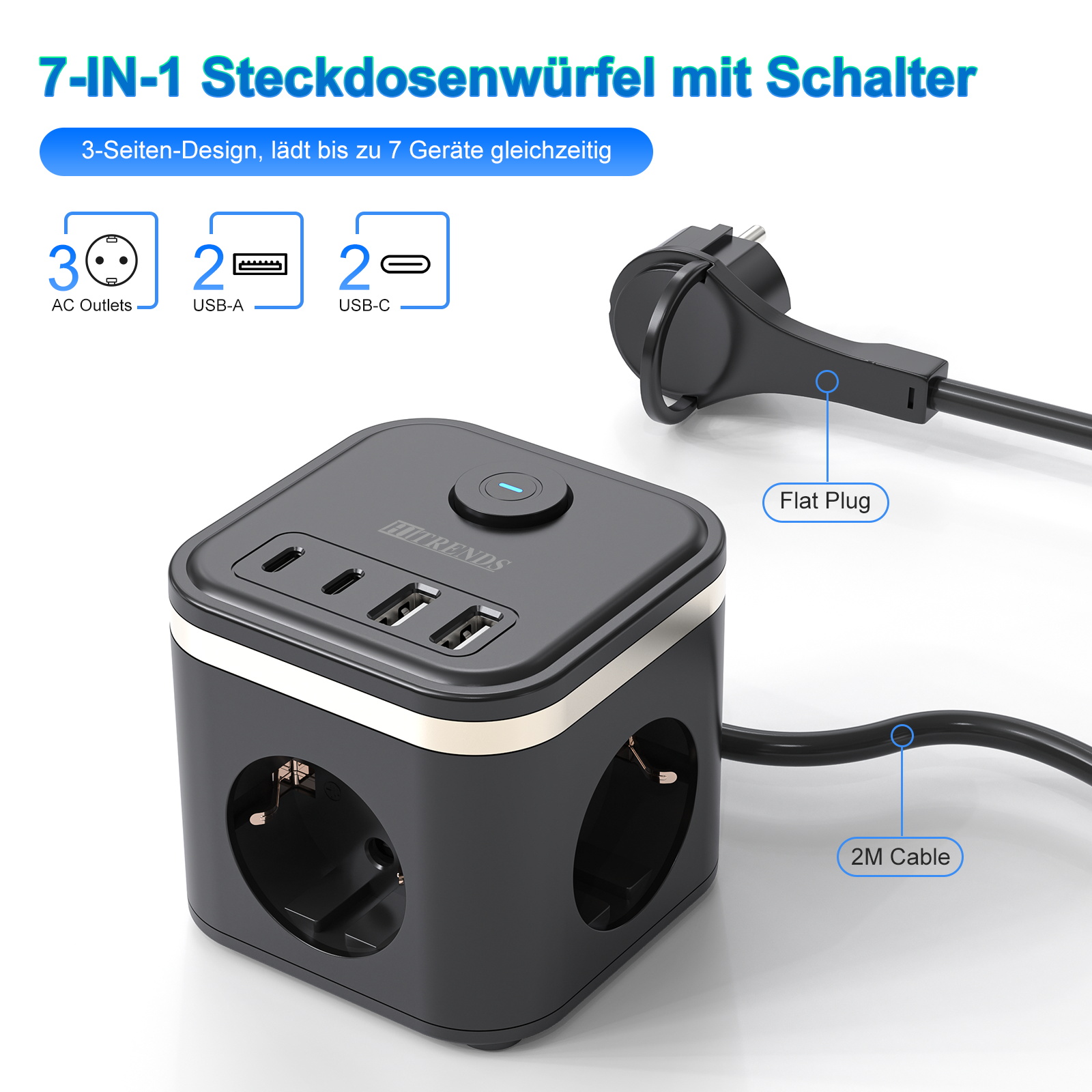 3680W EU Flat Plug Power Strip - Power Strip Flat recension och pris