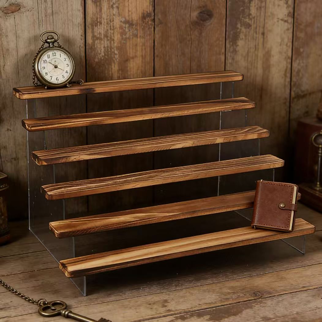 Charred Wooden Step Display St - Desk Setup Shelves recension och pris