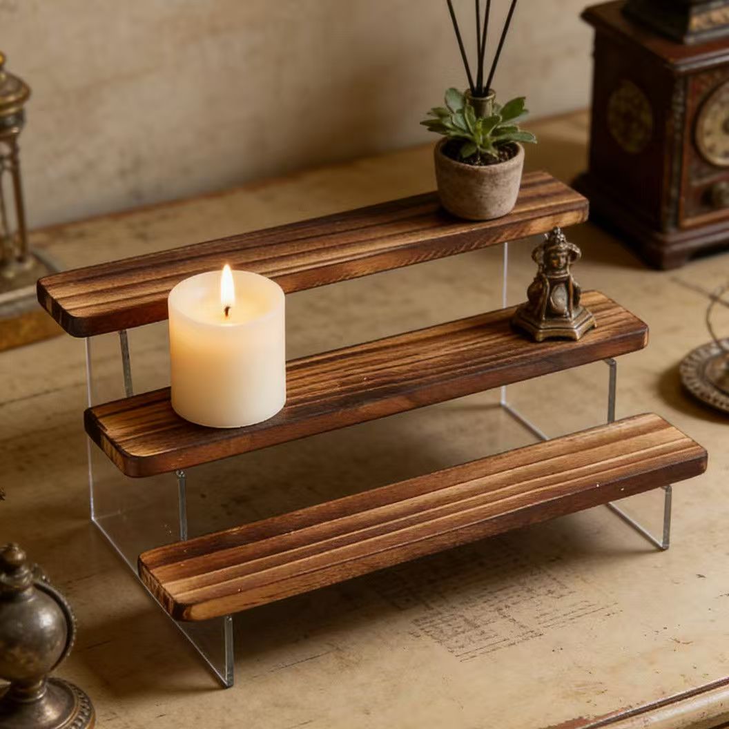 Charred Wooden Step Display St - Desk Setup Shelves recension och pris