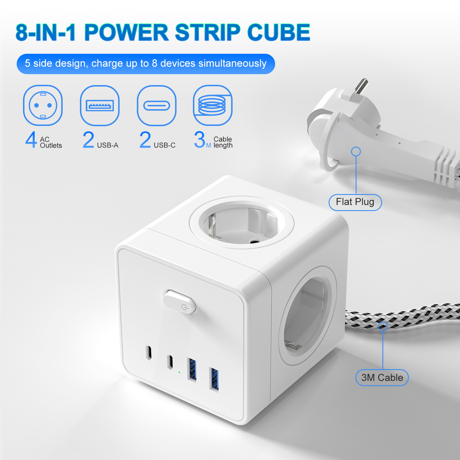 HITRENDS 8-in-1 Cube Socket, 3 - Power Strip Flat recension och pris